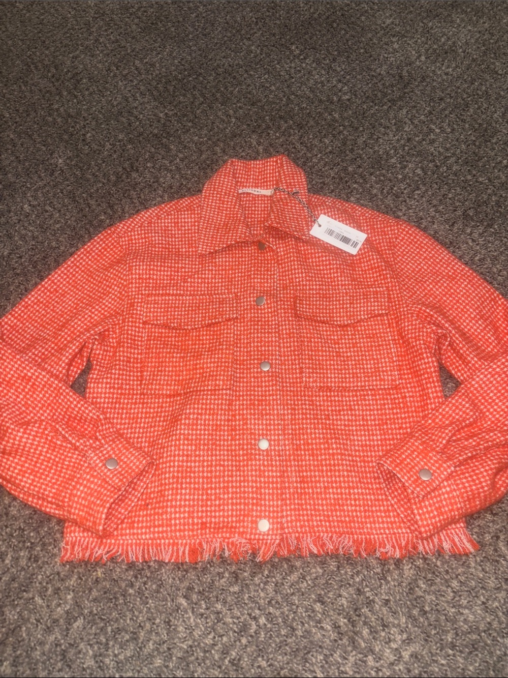 Ellison Orange Tweed Frayed-Hem Trucker Jacket